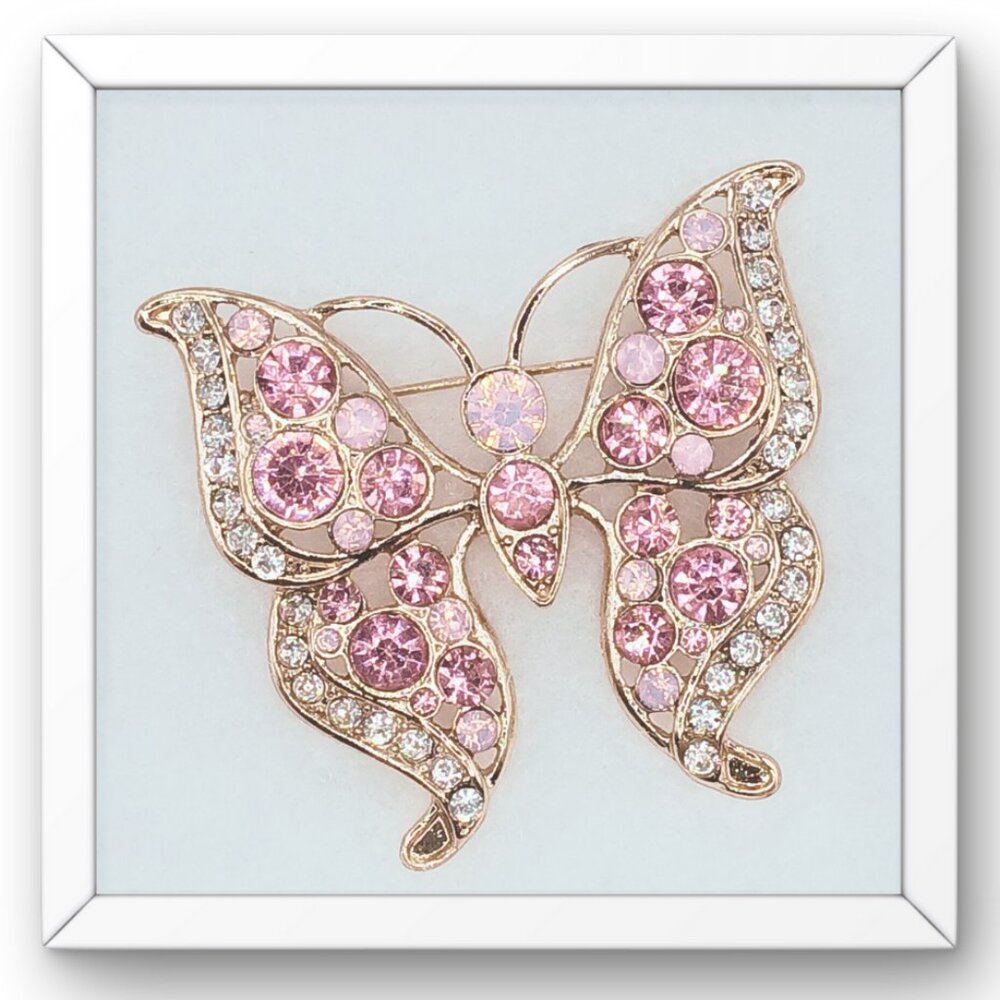 One Unique Butterfly Brooch, Endless Sparkle! Gold tone with Glass Rhinestones